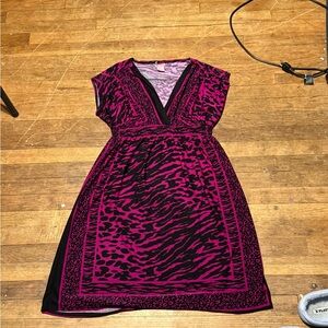 Y2K Black & Magenta Animal Print V-Neck Dress